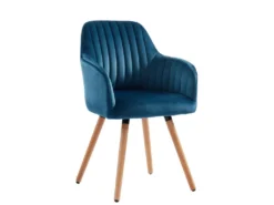 Chaise Avec Accoudoirs - Velours Et Métal Effet Bois - Bleu - ELEANA