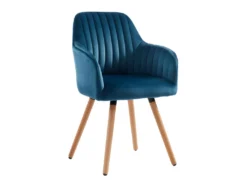 Lot De 2 Chaises Avec Accoudoirs - Velours Et Métal Effet Bois - Bleu - ELEANA -Meubles Soldes Magasin chaise 343519
