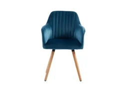 Lot De 2 Chaises Avec Accoudoirs - Velours Et Métal Effet Bois - Bleu - ELEANA -Meubles Soldes Magasin chaise 343523