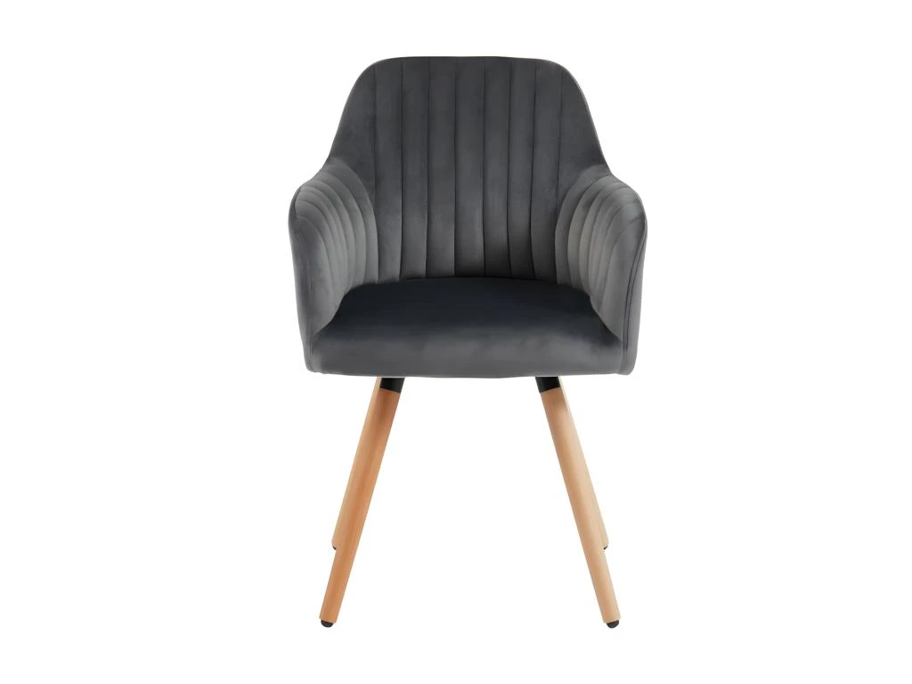 Lot De 2 Chaises Avec Accoudoirs - Velours Et Métal Effet Bois - Gris - ELEANA 3 Lot De 2 Chaises Avec Accoudoirs - Velours Et Métal Effet Bois - Gris - ELEANA – Image 3