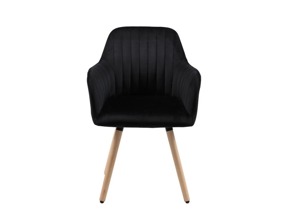 Chaise Avec Accoudoirs - Velours Et Métal Effet Bois - Noir - ELEANA 3 Chaise Avec Accoudoirs - Velours Et Métal Effet Bois - Noir - ELEANA – Image 3
