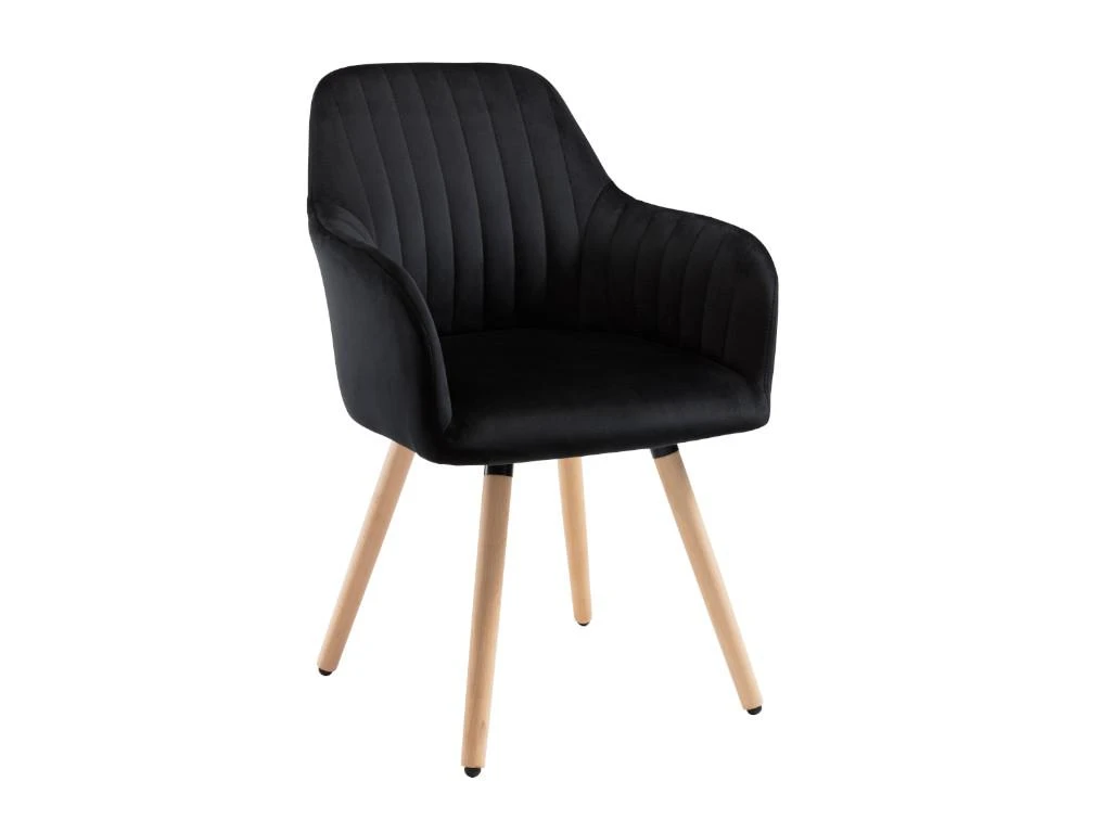 Chaise Avec Accoudoirs - Velours Et Métal Effet Bois - Noir - ELEANA 1 Chaise Avec Accoudoirs - Velours Et Métal Effet Bois - Noir - ELEANA