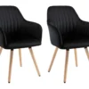 Lot De 2 Chaises Avec Accoudoirs ELEANA - Velours Et Métal Effet Bois - Noir