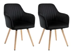 Lot De 2 Chaises Avec Accoudoirs ELEANA - Velours Et Métal Effet Bois - Noir