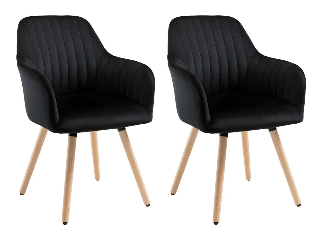 Lot De 2 Chaises Avec Accoudoirs ELEANA - Velours Et Métal Effet Bois - Noir 1 Lot De 2 Chaises Avec Accoudoirs ELEANA - Velours Et Métal Effet Bois - Noir