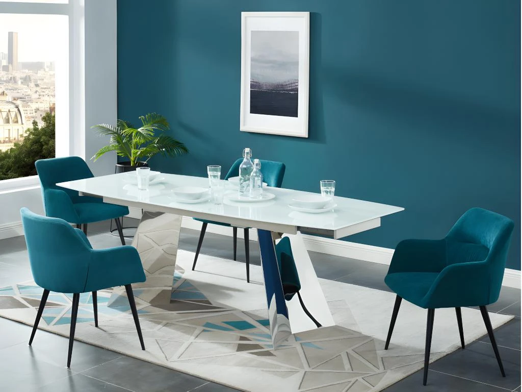 Lot De 6 Chaises - Avec Accoudoirs - Tissu Et Métal - Bleu - HEKA 8 Lot De 6 Chaises - Avec Accoudoirs - Tissu Et Métal - Bleu - HEKA – Image 8