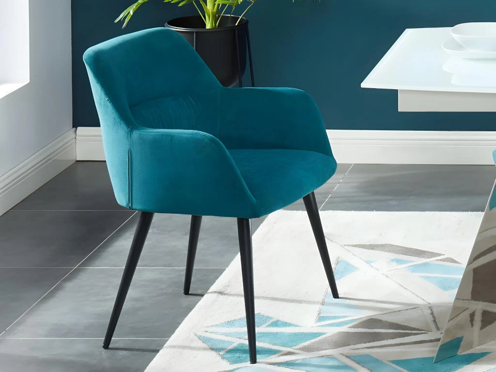 Lot De 6 Chaises - Avec Accoudoirs - Tissu Et Métal - Bleu - HEKA 3 Lot De 6 Chaises - Avec Accoudoirs - Tissu Et Métal - Bleu - HEKA – Image 3