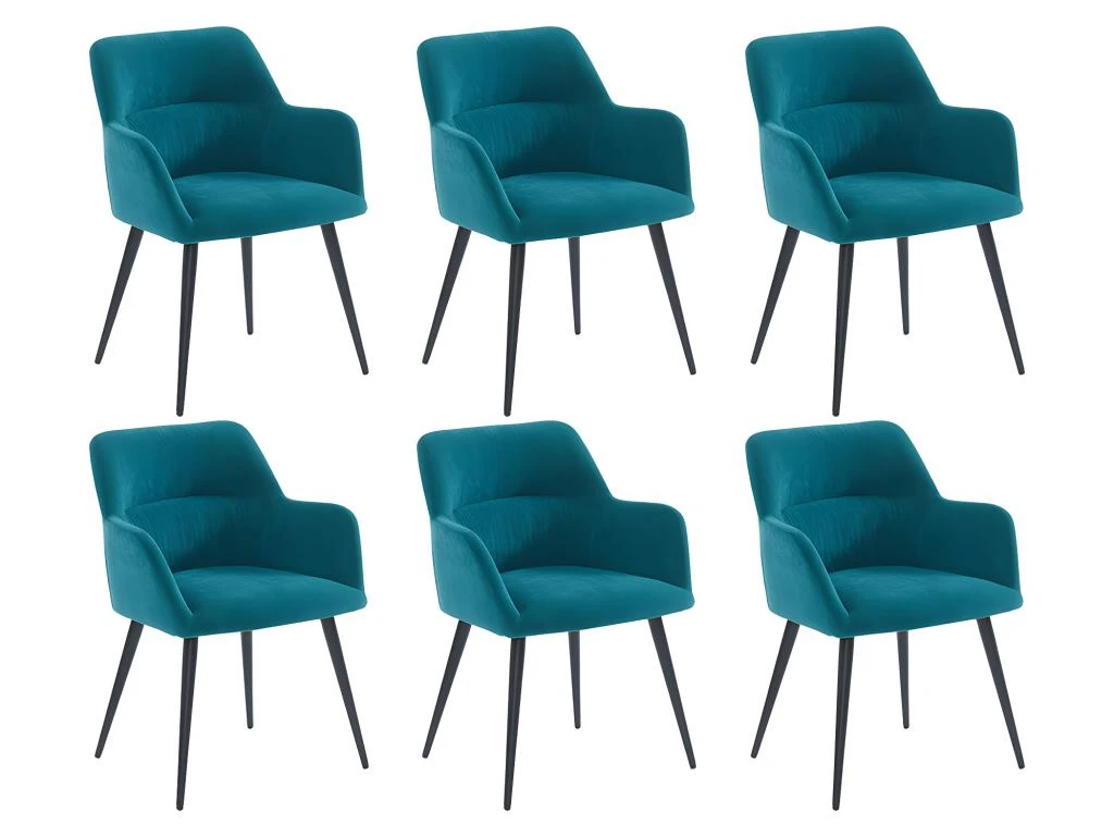Lot De 6 Chaises - Avec Accoudoirs - Tissu Et Métal - Bleu - HEKA 2 Lot De 6 Chaises - Avec Accoudoirs - Tissu Et Métal - Bleu - HEKA – Image 2