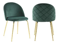 Lot De 2 Chaises - Velours Et Métal Doré - Vert - MELBOURNE