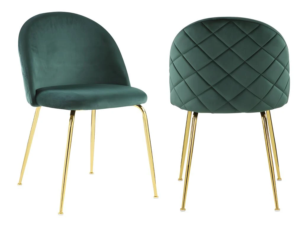 Lot De 2 Chaises - Velours Et Métal Doré - Vert - MELBOURNE 1 Lot De 2 Chaises - Velours Et Métal Doré - Vert - MELBOURNE