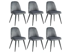Lot De 6 Chaises ELEANA - Velours & Métal Noir - Gris 7 Lot De 6 Chaises ELEANA - Velours & Métal Noir - Gris -Meubles Soldes Magasin chaise 406881