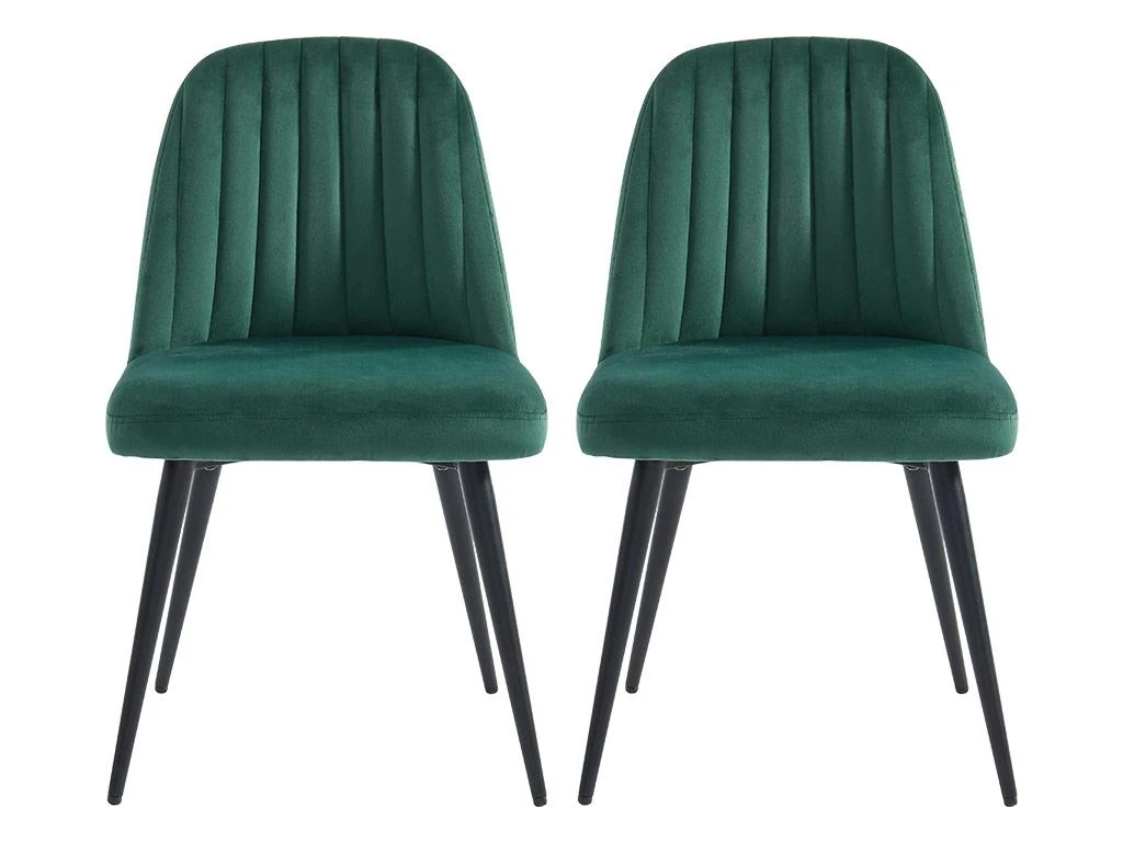 Lot De 2 Chaises ELEANA - Velours & Métal Noir - Vert 2 Lot De 2 Chaises ELEANA - Velours & Métal Noir - Vert – Image 2