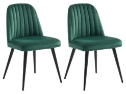 Lot De 2 Chaises ELEANA - Velours & Métal Noir - Vert