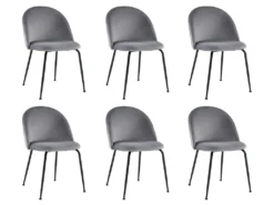 Lot De 6 Chaises - Velours Et Métal Noir Mat - Gris - MELBOURNE -Meubles Soldes Magasin chaise 407385