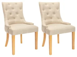 Lot De 2 Chaises JOLIA - Tissu Et Pieds Bois - Beige