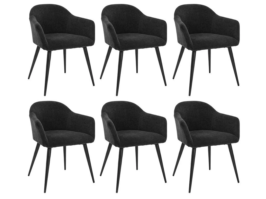 Lot De 6 Chaises BIBO - Avec Accoudoirs - Effet Velours & Métal - Noir 2 Lot De 6 Chaises BIBO - Avec Accoudoirs - Effet Velours & Métal - Noir – Image 2