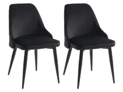 Lot De 2 Chaises - Velours Et Métal - Noir - EZRA