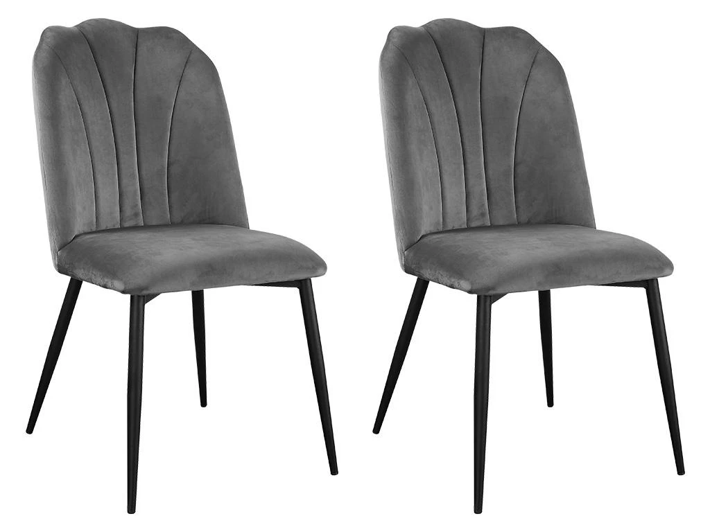 Lot De 2 Chaises ROSARIO - Effet Velours Et Métal Noir - Gris 1 Lot De 2 Chaises ROSARIO - Effet Velours Et Métal Noir - Gris