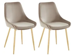 Lot De 2 Chaises MASURIE - Velours Et Métal Doré - Taupe