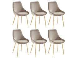 Lot De 6 Chaises MASURIE - Velours Et Métal Doré - Taupe 13 Lot De 6 Chaises MASURIE - Velours Et Métal Doré - Taupe -Meubles Soldes Magasin chaise 447205