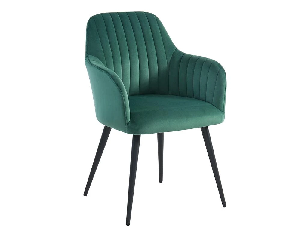Lot De 2 Chaises Avec Accoudoirs En Velours Et Métal Noir - Vert - ELEANA 3 Lot De 2 Chaises Avec Accoudoirs En Velours Et Métal Noir - Vert - ELEANA – Image 3