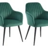 Lot De 2 Chaises Avec Accoudoirs En Velours Et Métal Noir - Vert - ELEANA