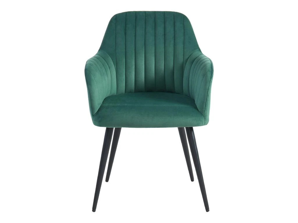 Lot De 2 Chaises Avec Accoudoirs En Velours Et Métal Noir - Vert - ELEANA 2 Lot De 2 Chaises Avec Accoudoirs En Velours Et Métal Noir - Vert - ELEANA – Image 2