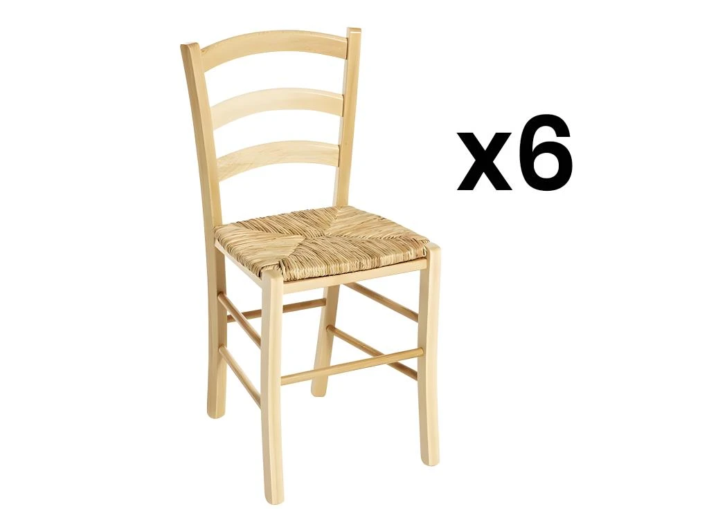Lot De 6 Chaises PAYSANNE - Hêtre Massif Teinté Naturel, Paille De Riz 1 Lot De 6 Chaises PAYSANNE - Hêtre Massif Teinté Naturel, Paille De Riz