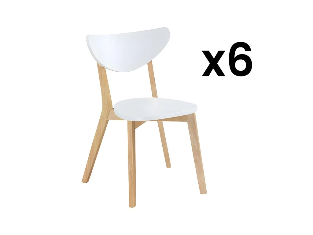Lot De 6 Chaises CARINE - Hévéa Massif Et MDF - Blanc 1 Lot De 6 Chaises CARINE - Hévéa Massif Et MDF - Blanc