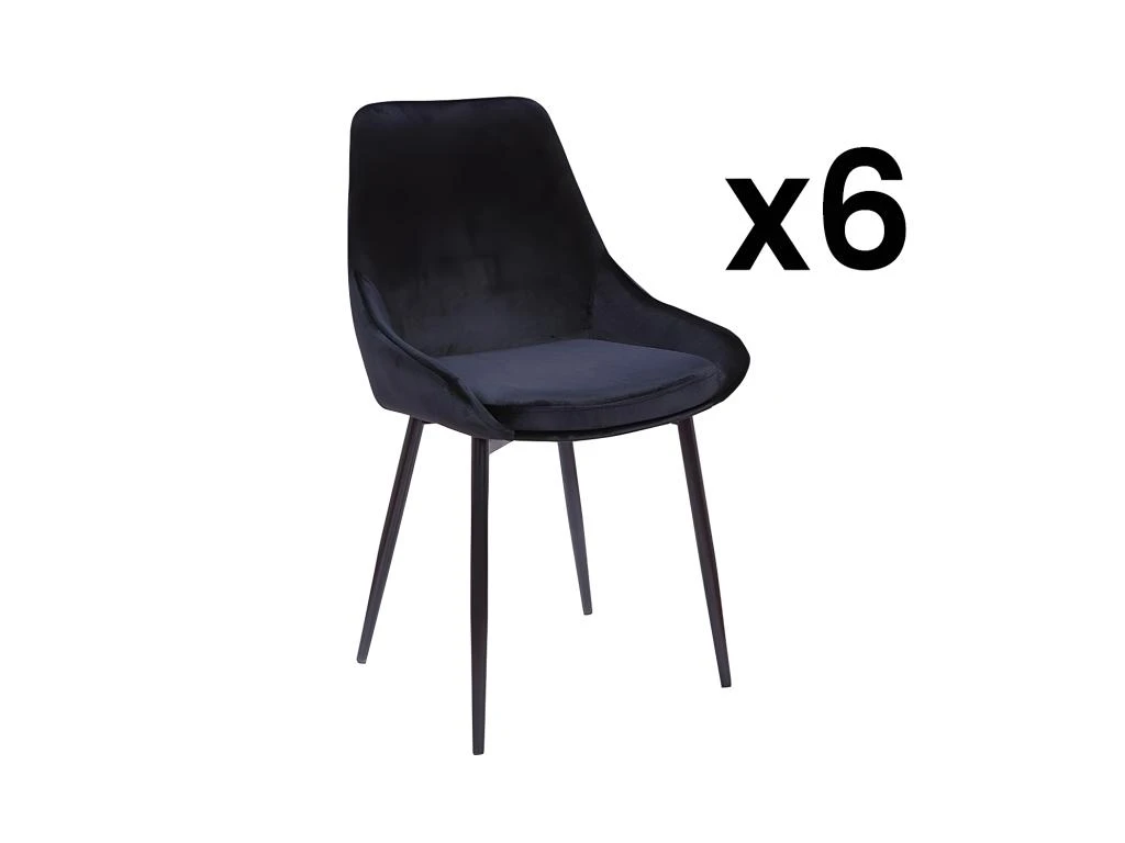 Lot De 6 Chaises - Velours Et Métal Noir - Noir - MASURIE 1 Lot De 6 Chaises - Velours Et Métal Noir - Noir - MASURIE
