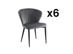 Lot De 6 Chaises CRUSTI - Velours Et Métal - Gris
