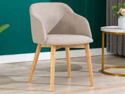 Lot De 6 Chaises Avec Accoudoirs - Tissu Et Hévéa - Beige - JELISA -Meubles Soldes Magasin chaise 4579289