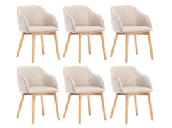 Lot De 6 Chaises Avec Accoudoirs - Tissu Et Hévéa - Beige - JELISA -Meubles Soldes Magasin chaise 4579471