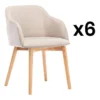 Lot De 6 Chaises Avec Accoudoirs - Tissu Et Hévéa - Beige - JELISA