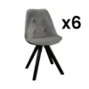 Lot De 6 Chaises Scandinaves ANEYA - Velours & Pieds Hévéa - Gris