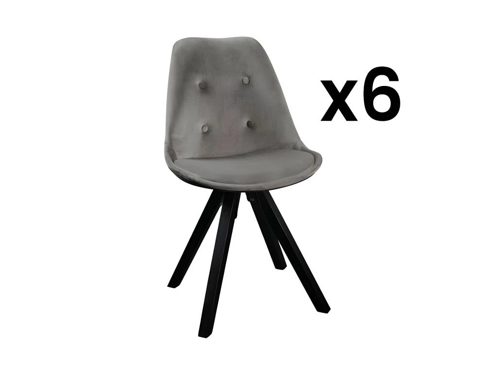Lot De 6 Chaises Scandinaves ANEYA - Velours & Pieds Hévéa - Gris 1 Lot De 6 Chaises Scandinaves ANEYA - Velours & Pieds Hévéa - Gris