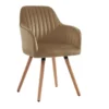 Chaise Avec Accoudoirs - Velours Et Métal Effet Bois - Beige - ELEANA