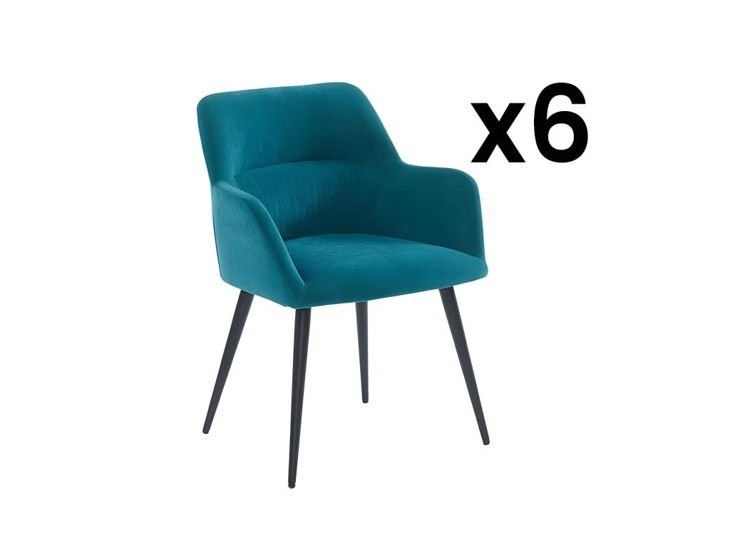 Lot De 6 Chaises - Avec Accoudoirs - Tissu Et Métal - Bleu - HEKA 1 Lot De 6 Chaises - Avec Accoudoirs - Tissu Et Métal - Bleu - HEKA