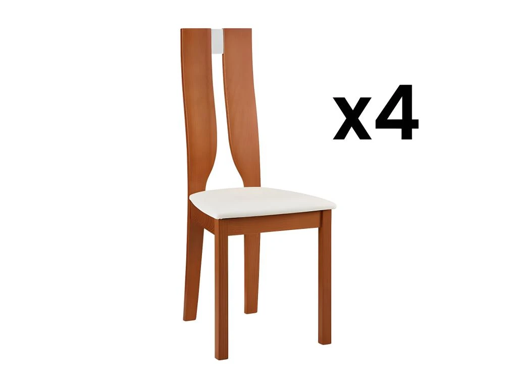 Lot De 4 Chaises SILVIA - Hêtre Massif - Merisier & Blanc 1 Lot De 4 Chaises SILVIA - Hêtre Massif - Merisier & Blanc