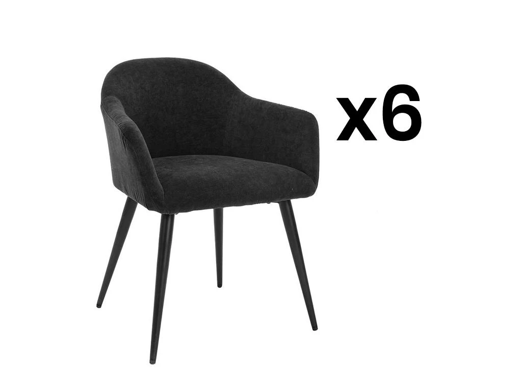 Lot De 6 Chaises BIBO - Avec Accoudoirs - Effet Velours & Métal - Noir 1 Lot De 6 Chaises BIBO - Avec Accoudoirs - Effet Velours & Métal - Noir