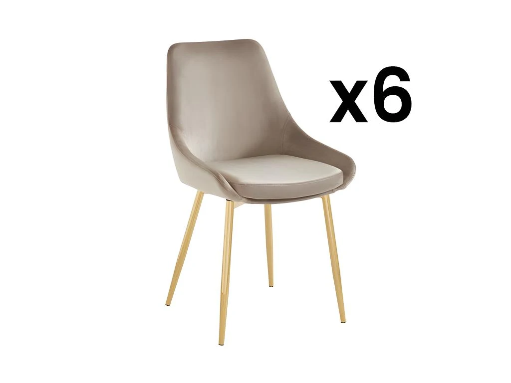 Lot De 6 Chaises MASURIE - Velours Et Métal Doré - Taupe 1 Lot De 6 Chaises MASURIE - Velours Et Métal Doré - Taupe