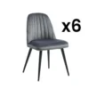 Lot De 6 Chaises ELEANA - Velours & Métal Noir - Gris
