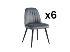 Lot De 6 Chaises ELEANA - Velours & Métal Noir - Gris
