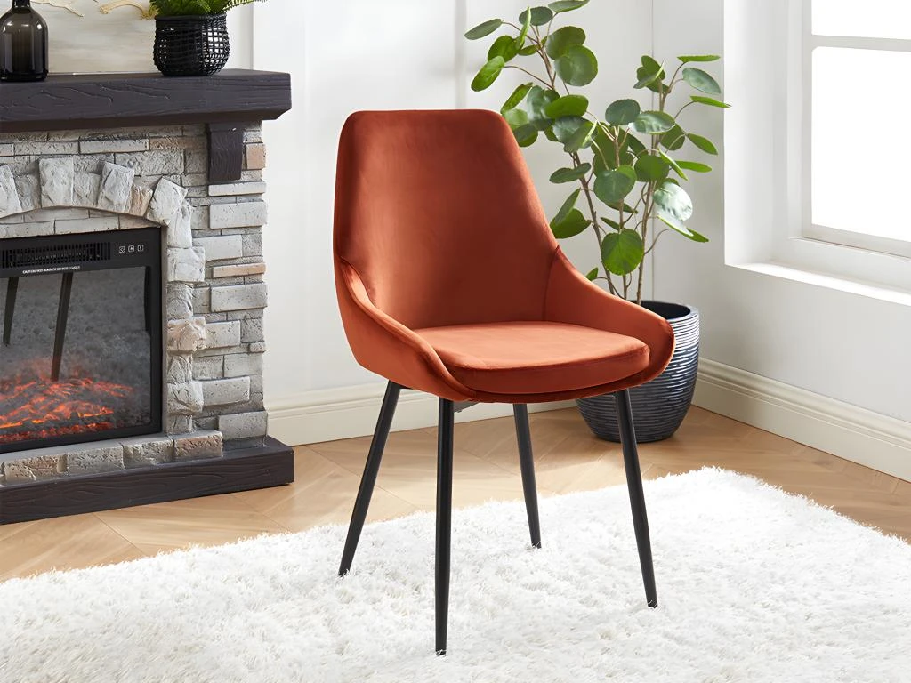 Lot De 6 Chaises - Velours Et Métal Noir - Terracotta - MASURIE 3 Lot De 6 Chaises - Velours Et Métal Noir - Terracotta - MASURIE – Image 3