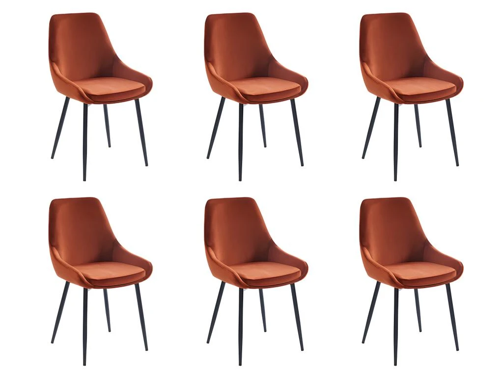Lot De 6 Chaises - Velours Et Métal Noir - Terracotta - MASURIE 2 Lot De 6 Chaises - Velours Et Métal Noir - Terracotta - MASURIE – Image 2