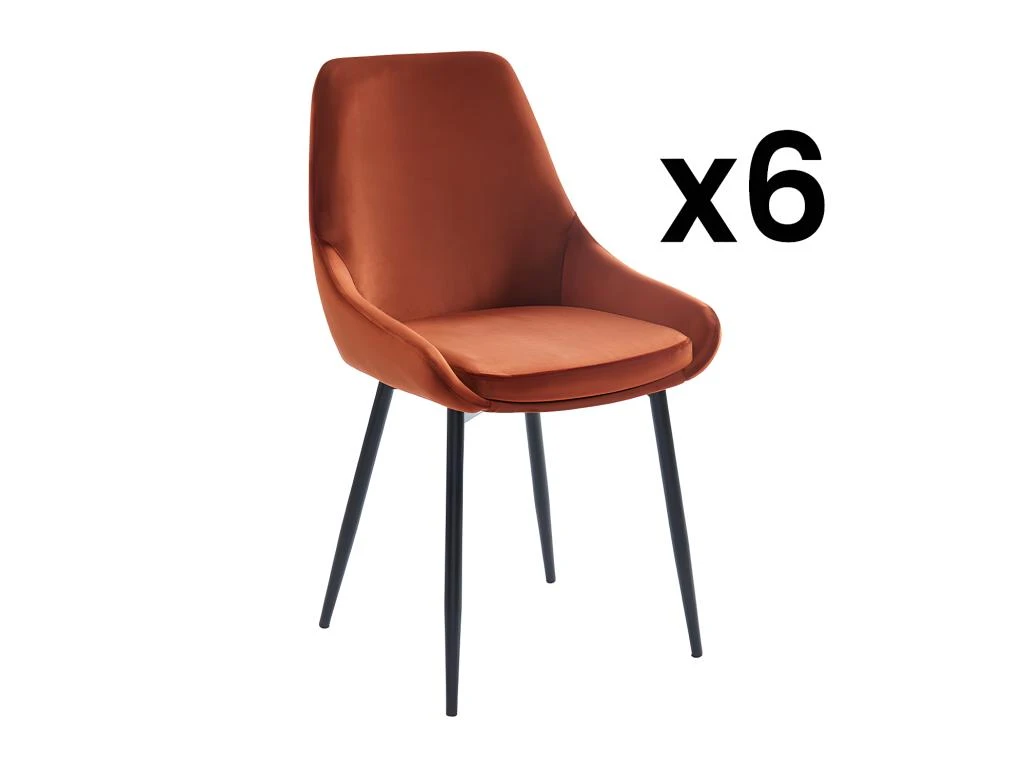 Lot De 6 Chaises - Velours Et Métal Noir - Terracotta - MASURIE 1 Lot De 6 Chaises - Velours Et Métal Noir - Terracotta - MASURIE