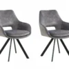 Lot De 2 Chaises Avec Accoudoirs - Velours Et Métal - Gris - KELINE