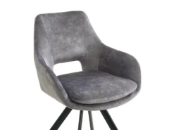 Lot De 2 Chaises Avec Accoudoirs - Velours Et Métal - Gris - KELINE -Meubles Soldes Magasin chaise 506949
