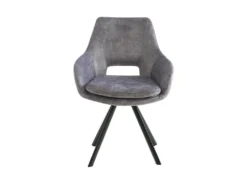 Lot De 2 Chaises Avec Accoudoirs - Velours Et Métal - Gris - KELINE -Meubles Soldes Magasin chaise 506955