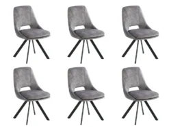 Lot De 6 Chaises - Velours Et Métal - Gris - KELINE -Meubles Soldes Magasin chaise 507109